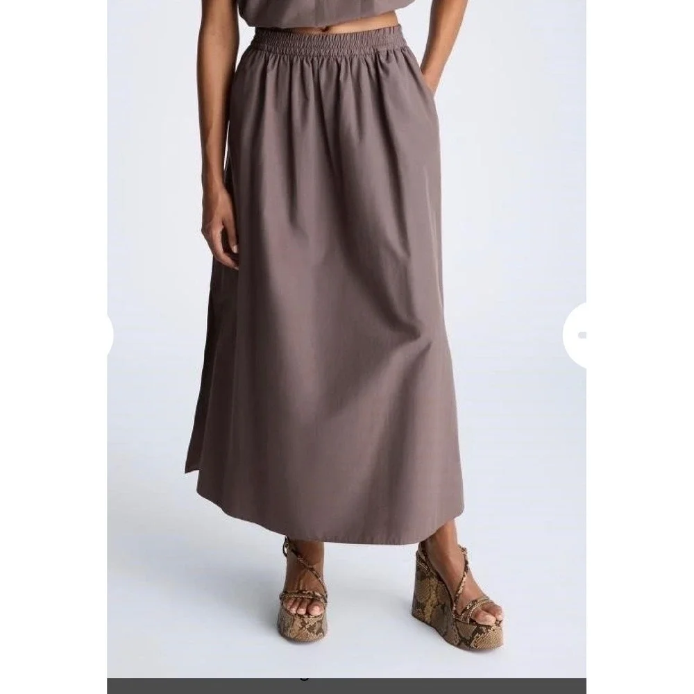 Kenneth Cole Maxi Skirt XL Mocha Brown Elastic Waist Pockets Side Slit Solid NWT
